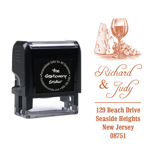 Wine and Cheese Vertical Address Self Inking Stamper